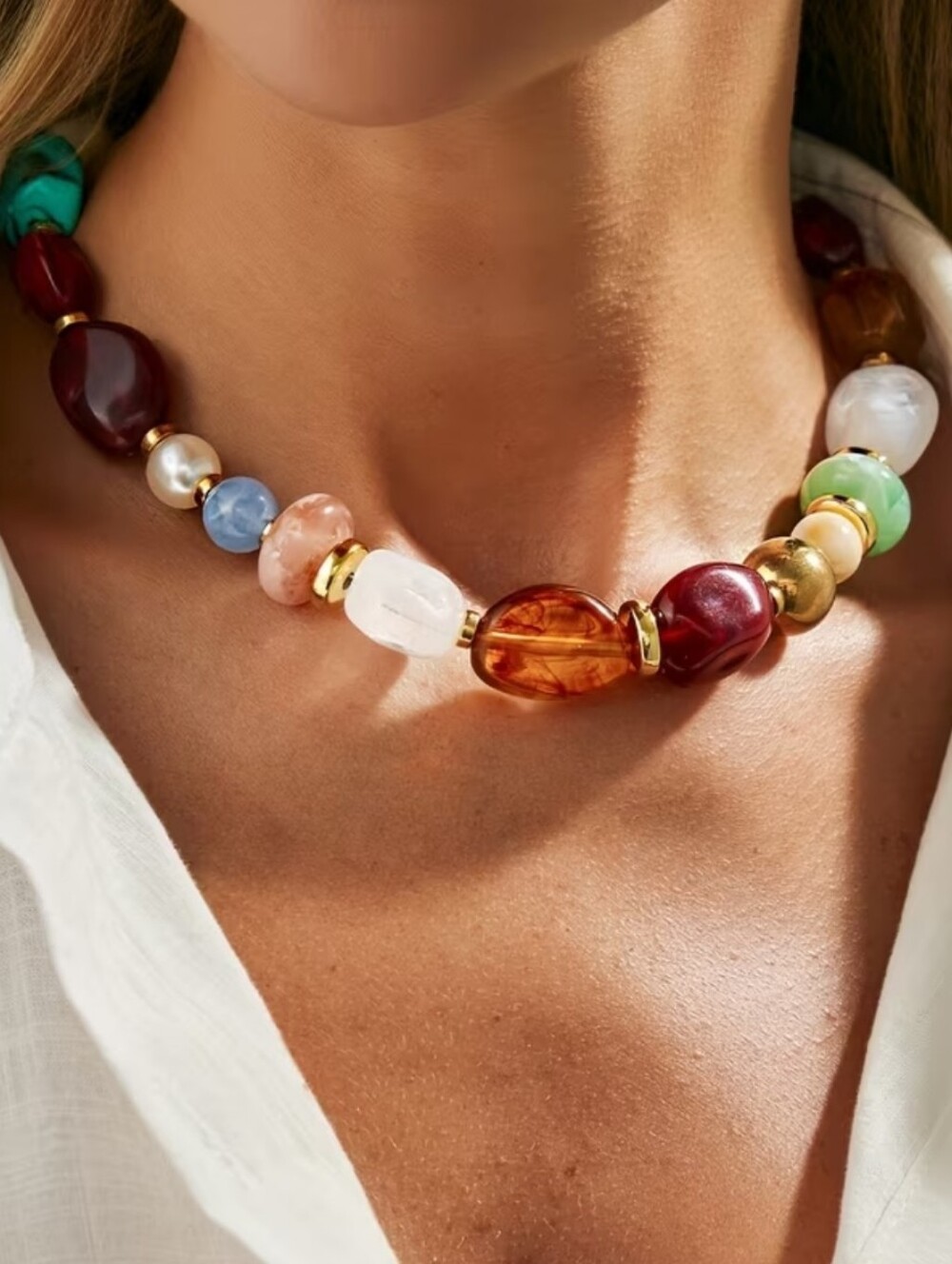 NWT* Multicolored Gold, Turquoise, White, Blue, Brown Necklace*NEW